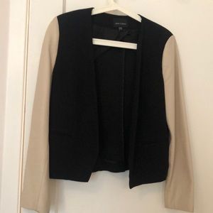 Judith et Charles Black and Tan Leather Sleeve Cropped Blazer